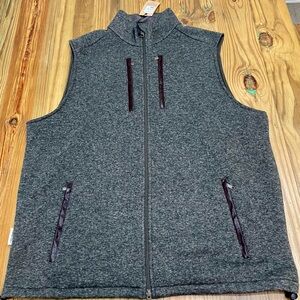 Tom Beckbe Men's XL Gray Full Zip Stand Up Collar Pockets Knit Vest Drawcord NWT